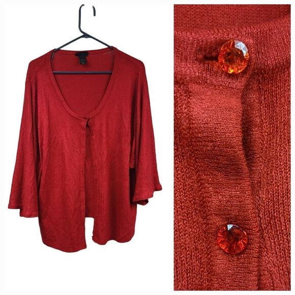 Lane Bryant 18/20 Red Kimono Cardigan Sweater Short Sleeves Loose Sparkly Button - Picture 1 of 11